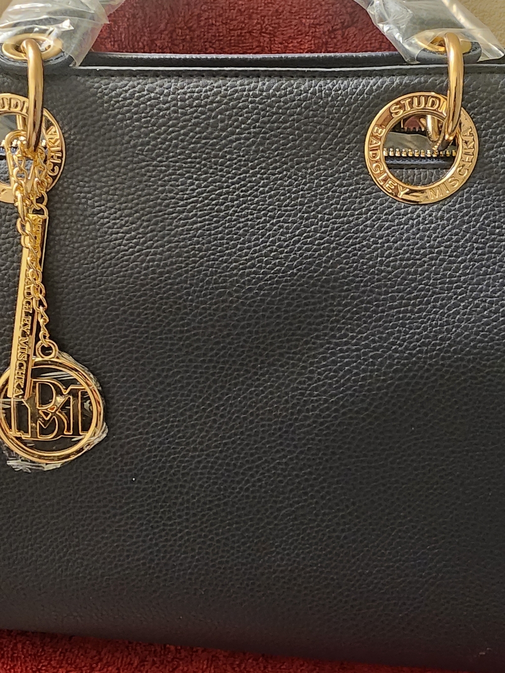 NWT Studio Badgley Mischka Navy Vegan Leather Tote Bag Gold Hardware